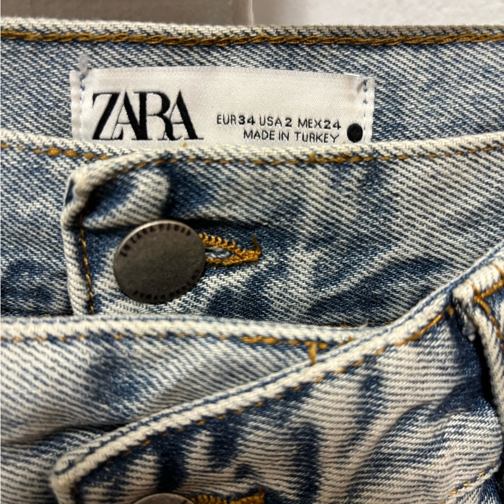 NEW ZARA LAYERED DENIM  JEANS MID-RISE ZW STRAIGHT LEG SKIRT OVERLAY SZ.2